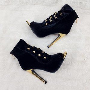 Sexy Meg Black velvet Gold Harware 4.5" Heel Cut Out  Ankle boots